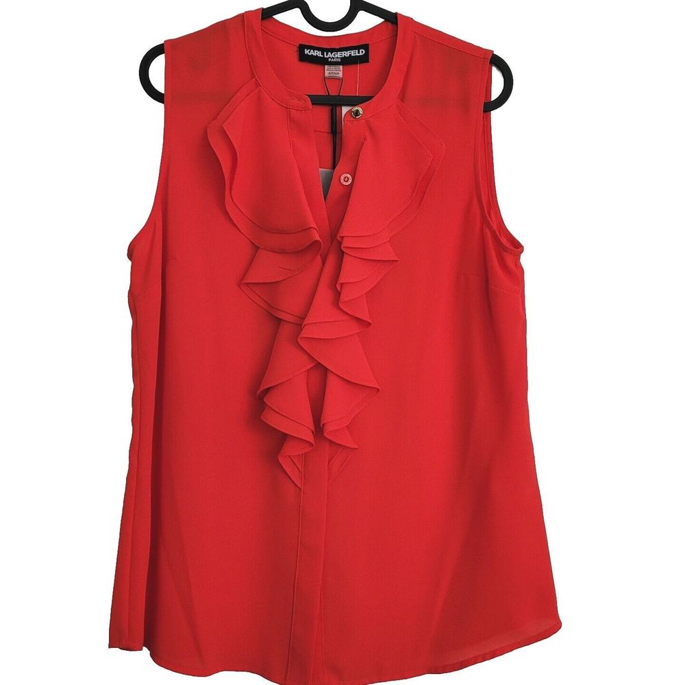 *NEW WITH TAGS* KARL LAGERFELD Sakeri Ruffle Detail Blouse Small Red